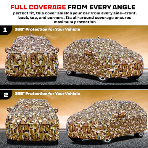 Image of Tata Altroz 100% Waterproof Car Cover for All Weather Protection with Mirror & Antena Pocket Inner Cotton Triple Stitched Cover with Adjustable Belt Bottom Elastic to Secure Fit -Jungle