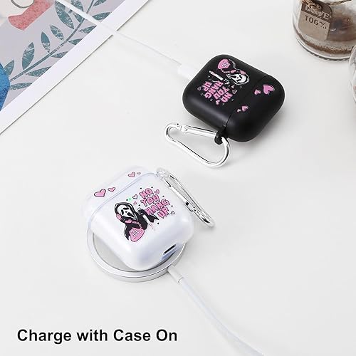 Miniatura 4 de Funda para Airpods de 2 generación, bonita funda transparente para Airpods de 1 y 2 generación, funda divertida de película de terror con llavero,