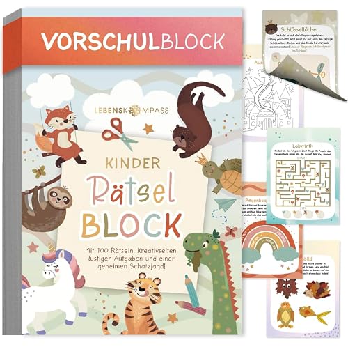 Lebenskompass® Vorschulblock für Kinder ab 5 Jahren - 100 Beschäftigungen mit Spielen, Rätselblock & Bastelideen - Interaktives Abreißbuch zum Aufstellen - Lernspielzeug für Vorsch