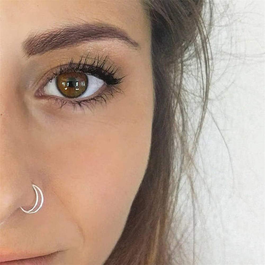 SKRRDCY Stainless Steel Nose Rings Moon Nose Ring Hoop Nose Nail Surgical Steel Septum Ring Cartilage Helix Ear Piercing Jewelry,Steel color