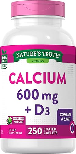 Nature's Truth Calcio 600 mg + suplemento dietético D3 - 250 comprimidos, paquete de 2