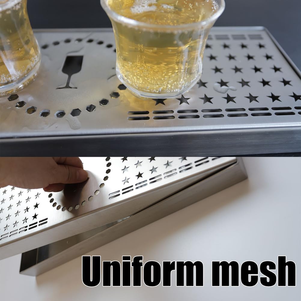 Vassoio Raccogligocce con Griglia,Acciaio Inox Vassoio Antigoccia Bar Mat,Rimovibile Vassoio Antigoccia per Birra Pulizia Facile,370 * 130 * 30mm