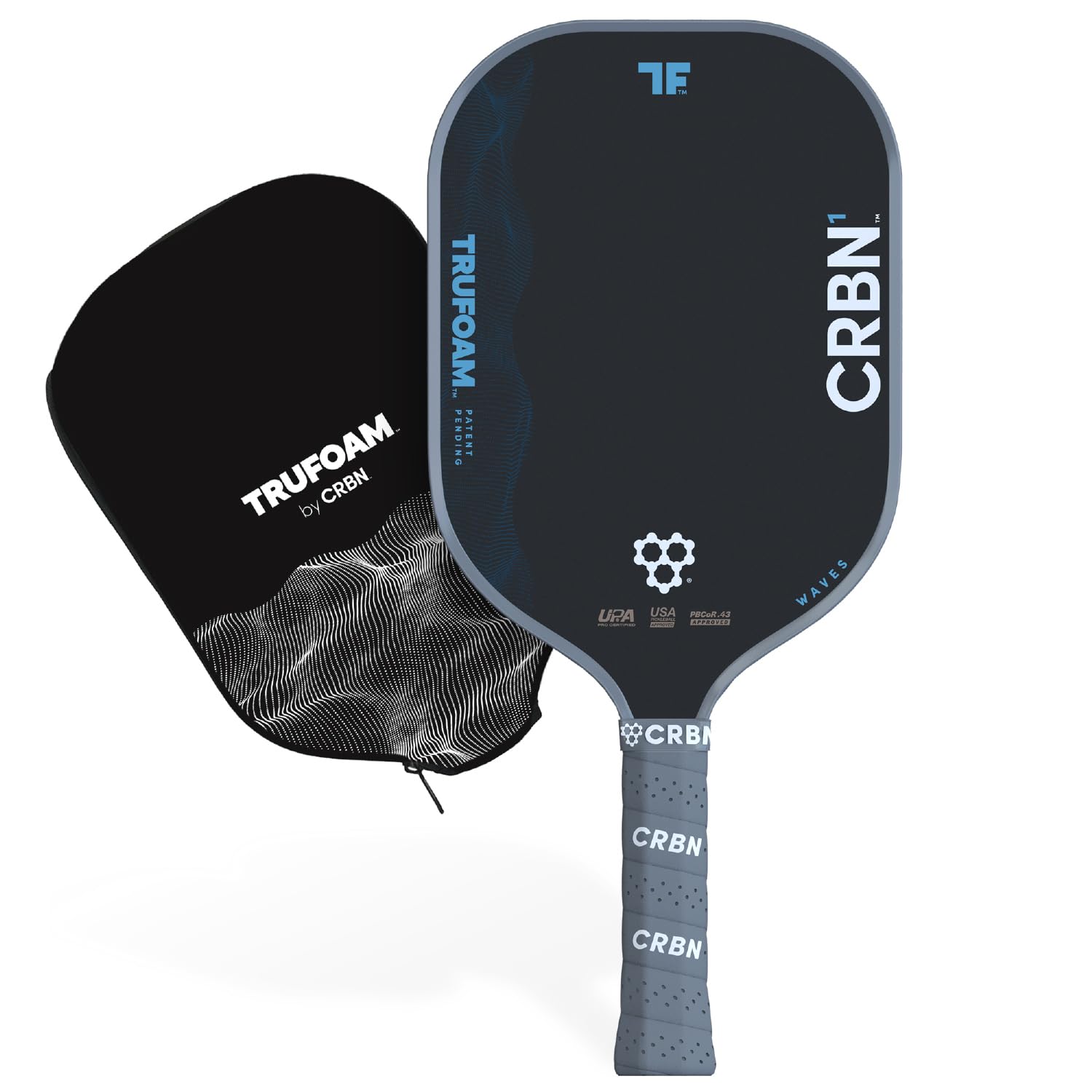 CRBN Pickleball - TruFoam Waves Paddle - Carbon Fiber Pickleball Paddle - 100% Foam Core Designed for Maximum Power, 14mm