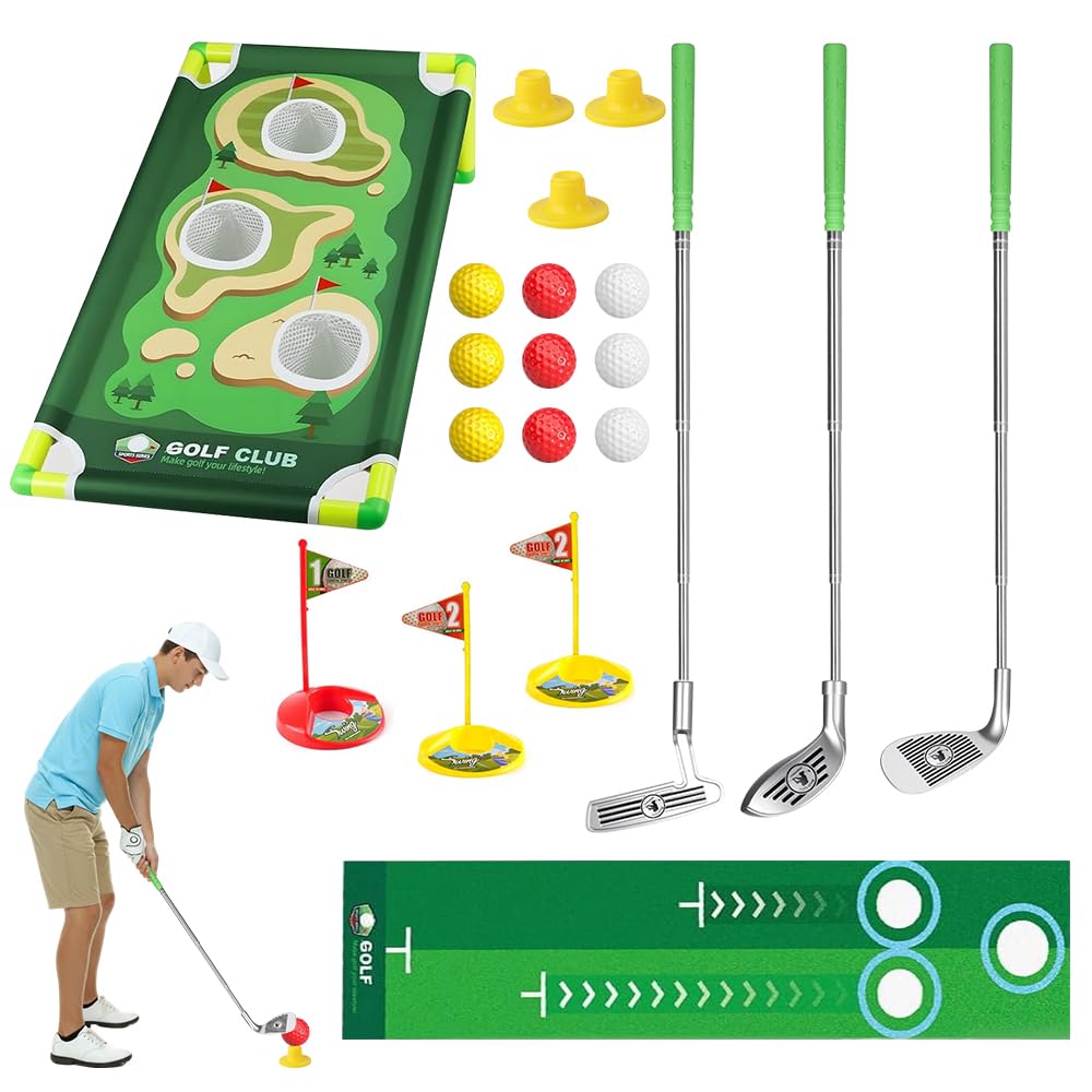 Foreverup Upgraded Toy Golf Set, Golf Set, Mini Golf Games with 9 Balls3 Golf ClubsGolf Tee1 Training Mat Indoor and outdoor sports toys for teenagers aged 14 and above