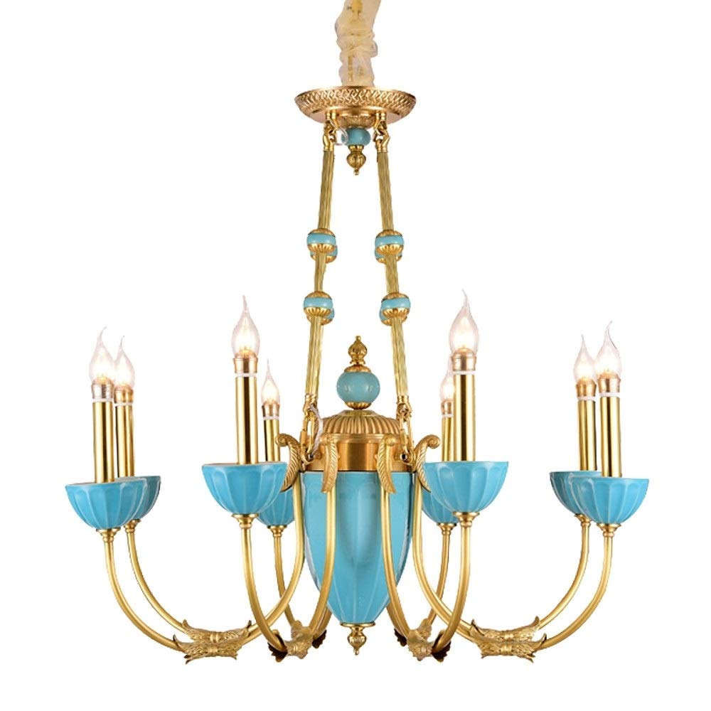 ZHHk Chandelier Vintage French Chandelier Luxury Villa Copper Chandelier Classic Blue Ceramic high-end Living Room Restaurant Bedroom lamp 75 * 80 * 75cm