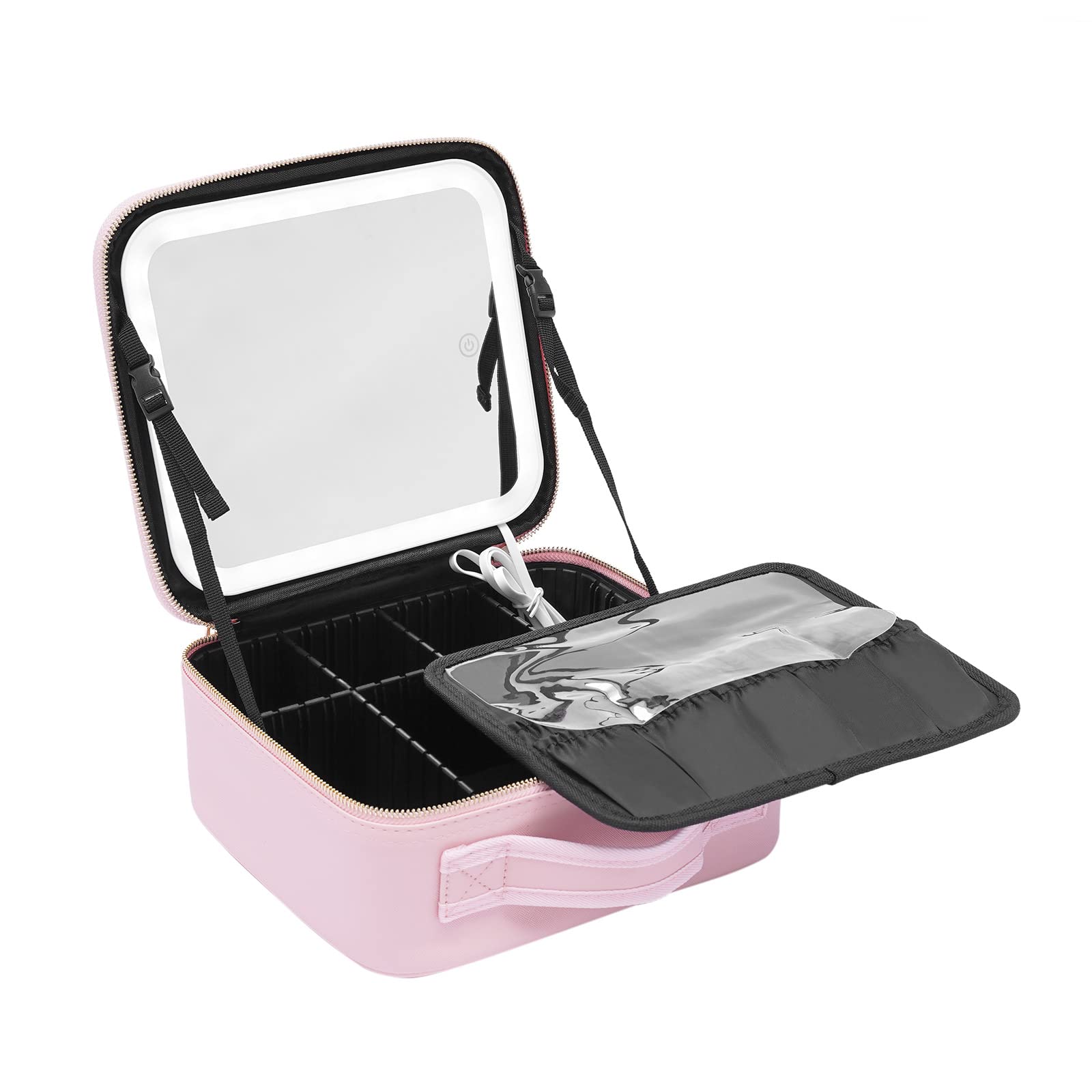 Trousse de maquillage avec miroir LED, grande capacité, trousse de rangement pour outils, pinceaux de maquillage, boîte de rangement portable, rose, Rose, m, Style moderne