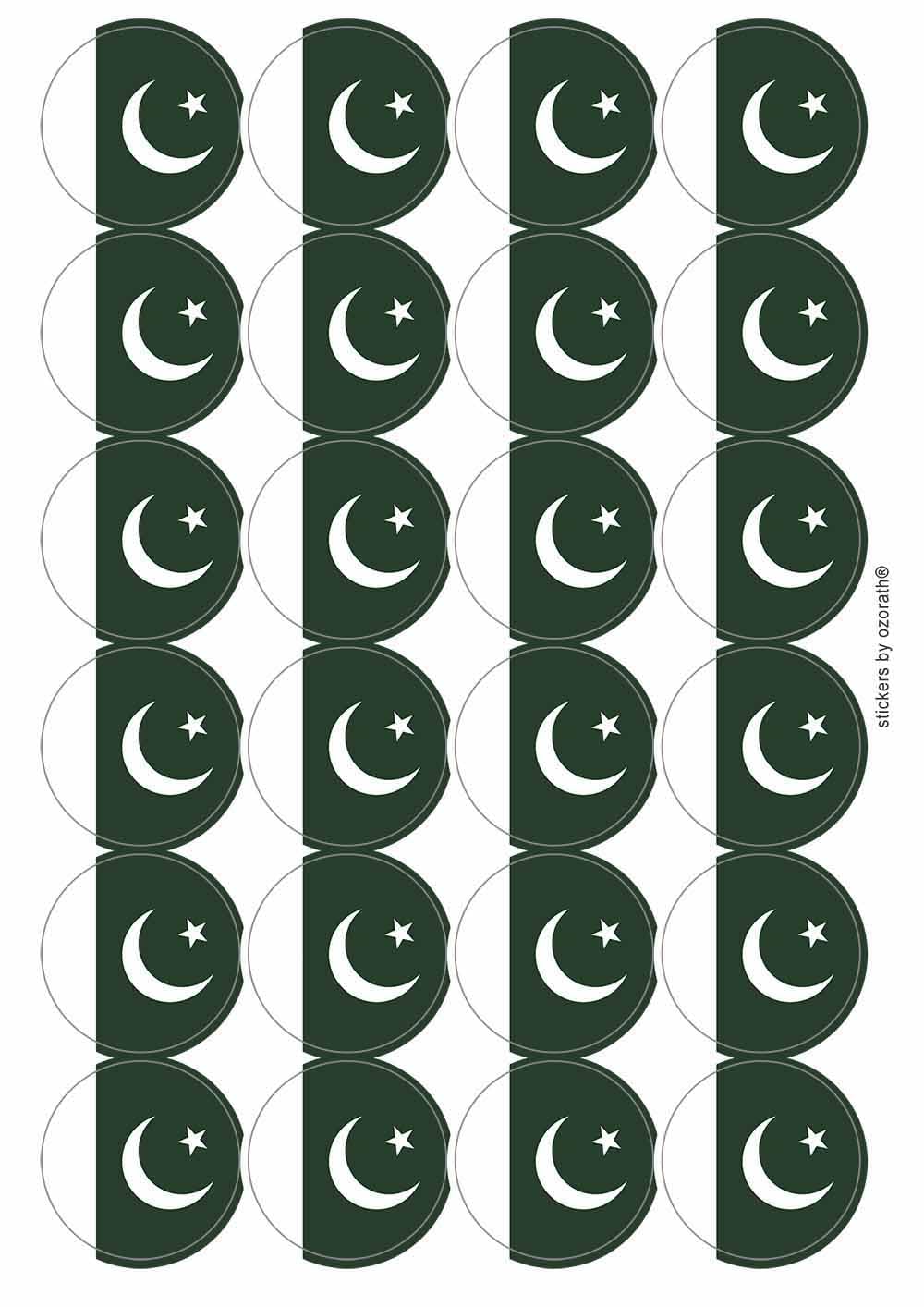 Pakistan National Flag Circular Matt Paper Stickers A4 Sheet of 24 (Each Sticker is 45mm Diameter)