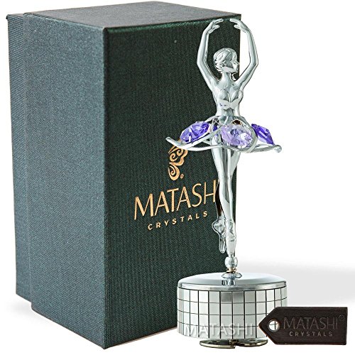 Matashi Chrome Plated Ballet Dancer Wind-Up Music Box with Purple Crystals, Home Bedroom...