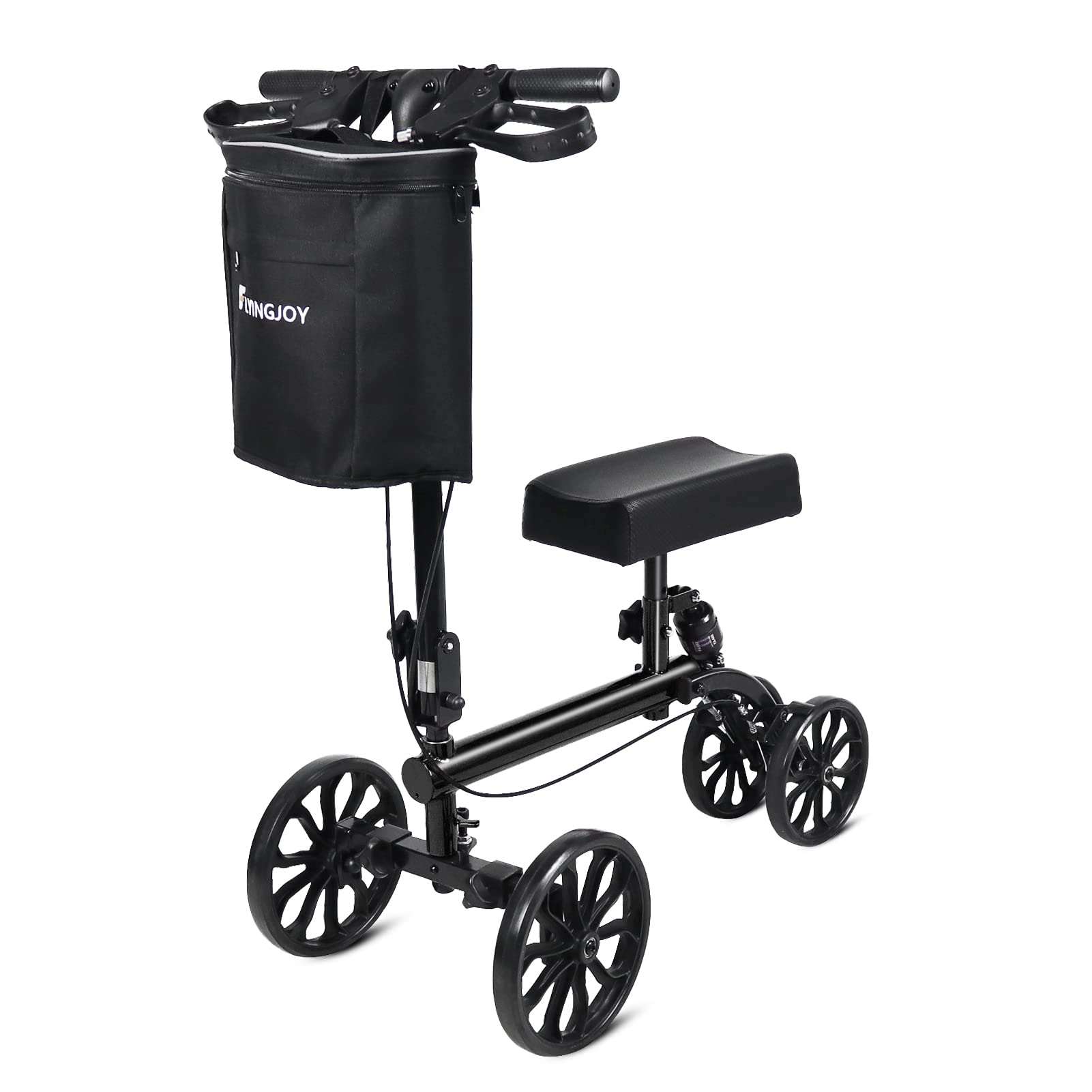 FlyingJoy Steerable Knee Walker with Double Handbrake and Handgrip Height Adjustability,for Foot Injuries Compact Crutches Alternative (Black)