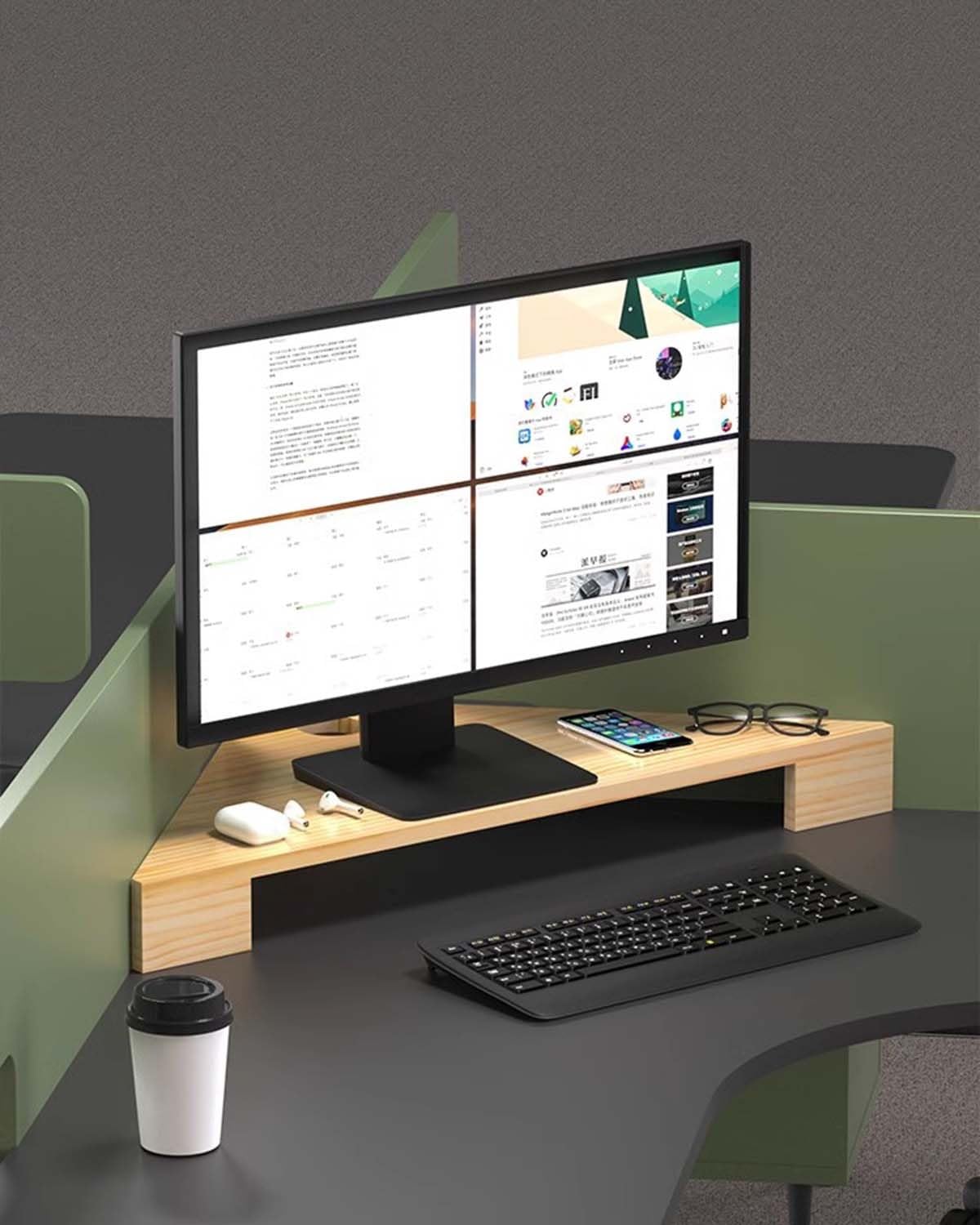 Support de moniteur d'angle en bois peint pour écran d'ordinateur ou imprimante