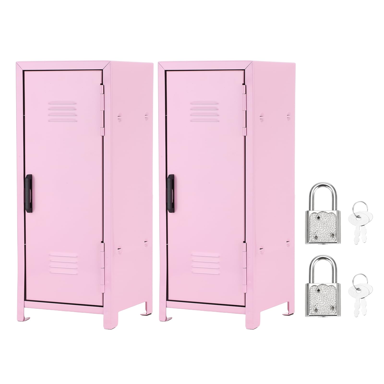 PATIKIL Mini Locker 4.3 x 10.8 Inch, 2 Pcs Small Locker with Lock Keys, Real Little Desktop Metal Money Safe Storage Box Security Organizer Cabinet for Desk Bedroom Money Coin, Light Pink