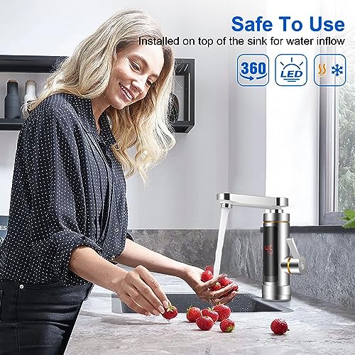 Sofortiger Elektrischer Wasserhahn, Elektrischer Warmwasserbereiter-Wasserhahn, LCD-temperaturanzeige, 360° Gemischt, Drehbarer Küchenarmatur, Sofortiger Warmwasserbereiter-Wasserhahn