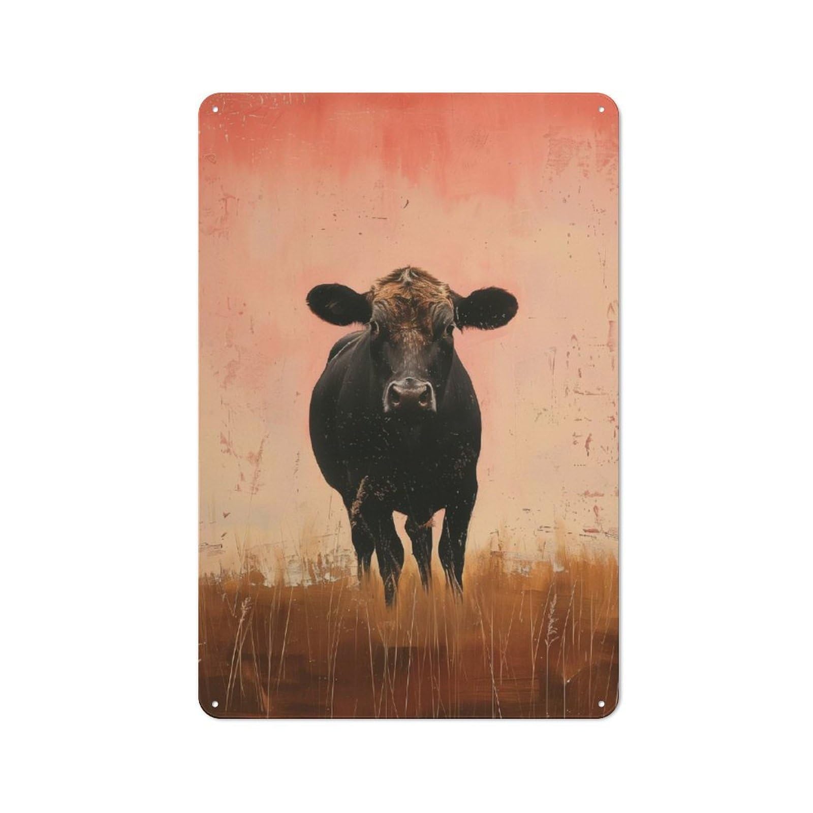Junmoney Style-1 Cow In Pastel Field Vintage Metal Sign 30X20cm For Lounge Or Reading Corner, For A Room Refresh Centred On Metal Wall Decor