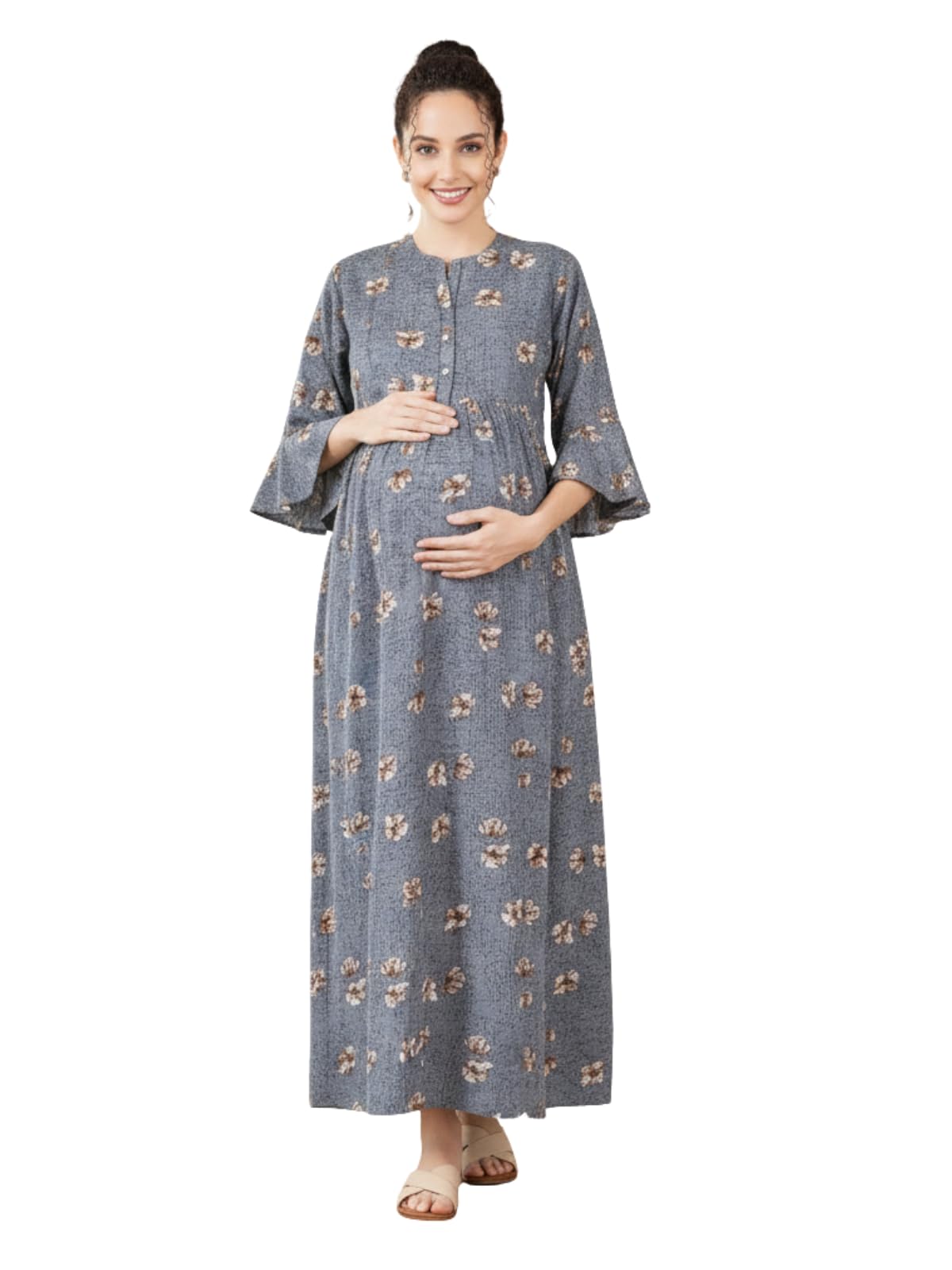 Maternity Nightwear for Women – Soft Cotton Feeding Nighty with Front Zip | Pregnancy & Nursing Friendly Night Dress | Comfortable Sleepwear for Pregnant & New Moms-image-18