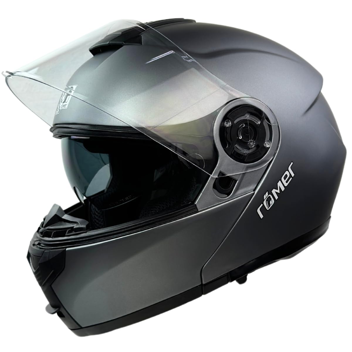 Römer Kask szczękowy do motocykla RR20770 z wizjerem przeciwsłonecznym, rozmiar L, kask z podwójnym wizjerem, tytan, matowy