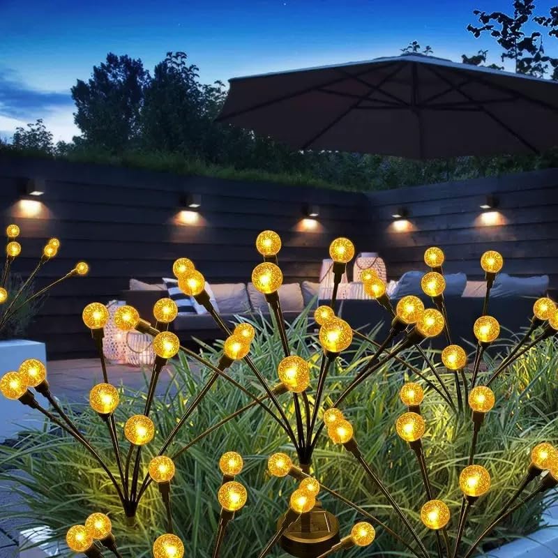 FOMOMDI Firefly Solar Gartenleuchten, 10 LED Kristallkugel Schaukeln durch Wind, Outdoor Lichterketten für Hof Terrasse Blumenbeet Weg Hochzeit Halloween Weihnachten Urlaub Dekoration (warm, 4)