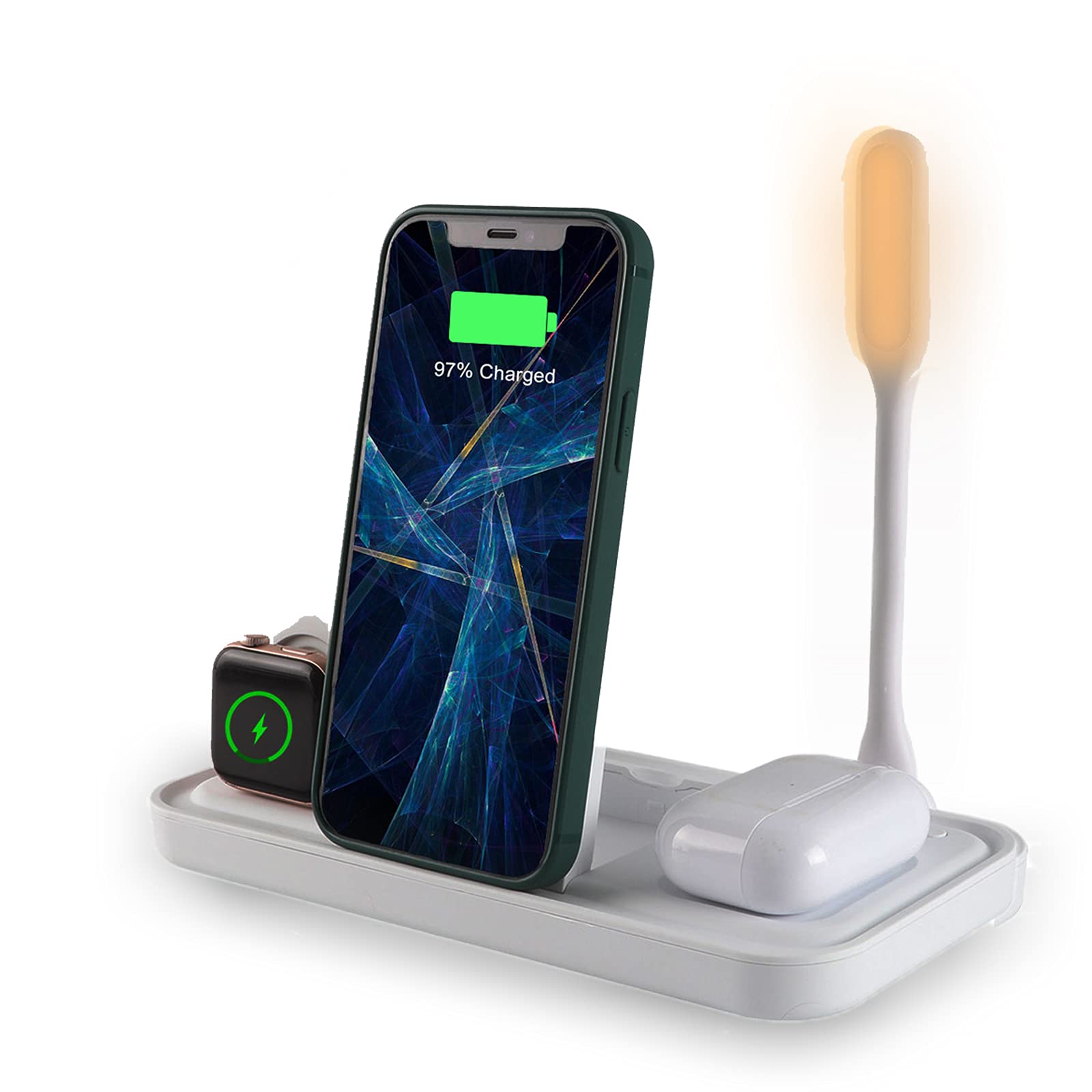 Thanice Lamp with Wireless Charger, 4 in 1 Wireless Charging Station Compatible with iPhone/Samsung/other Qi-enabled Phones, and AirPods 2/Pro, Wireless Charger Stand for iWatch 2/3/4/5/6/SE(White)