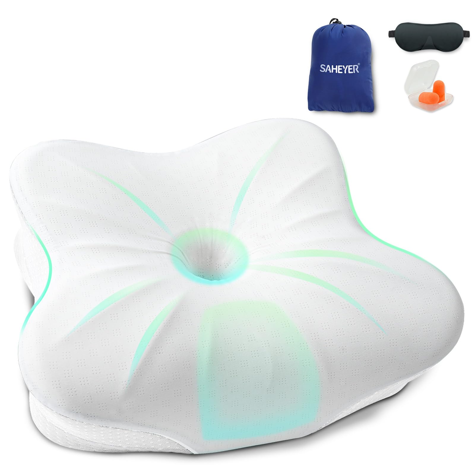 SAHEYER Cuscino da campeggio in memory foam, Piccolo Cuscino da viaggio, Cuscino Cervicale Ergonomico e ortopedico per Escursionismo, Aereo, Viaggi su Strada (bianco)