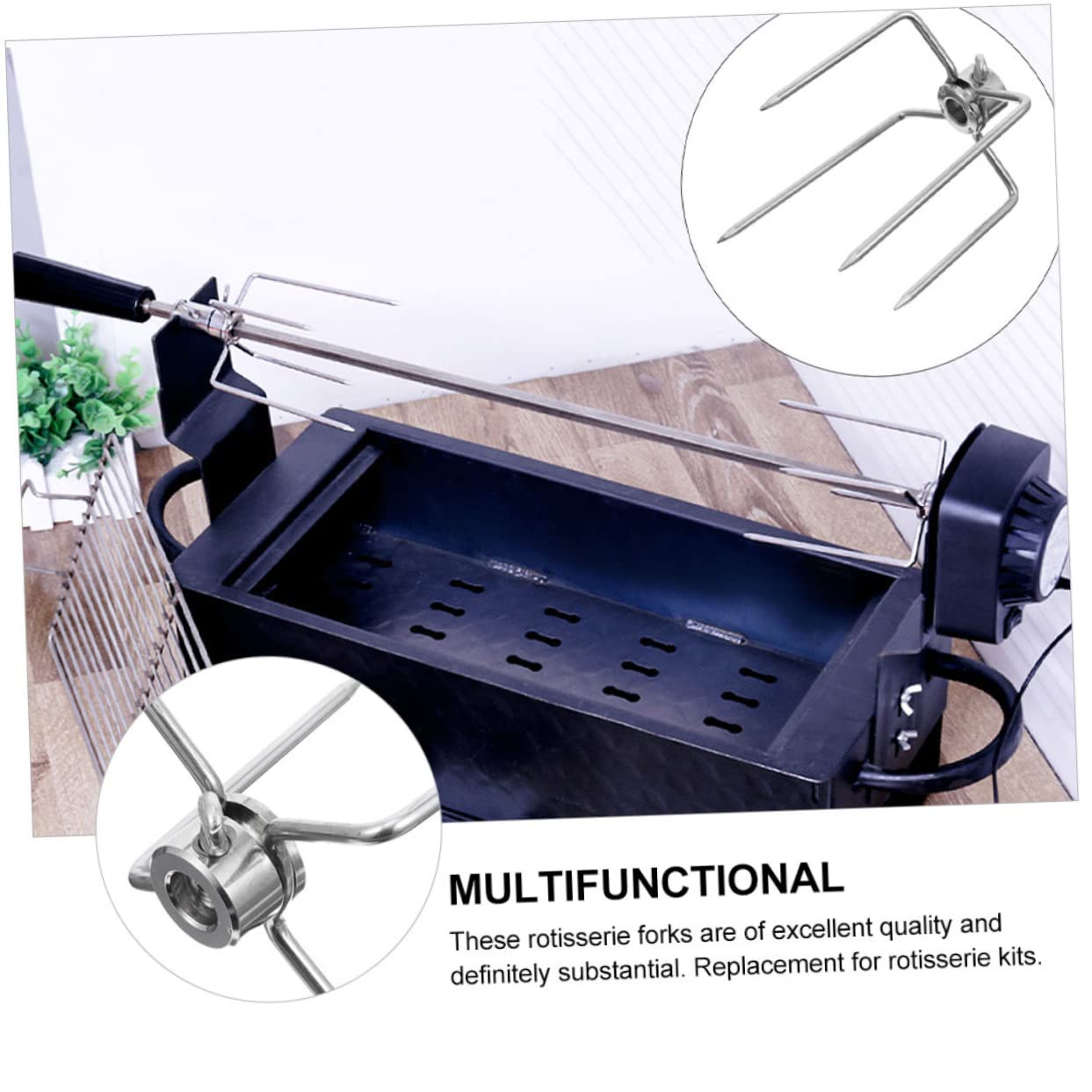 HEMOTON Rotisserie Meat Fork Sturdy Barbecue Accessory for Grilling Camping and Outdoor Picnics Lightweight Rotisserie Prongs for Secure Food Holding