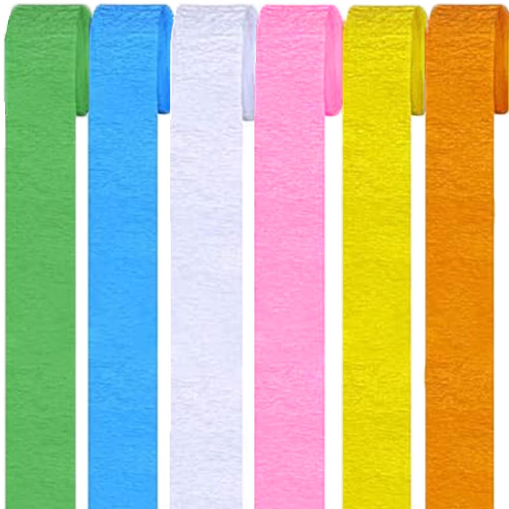 6 Rolls Crepe Paper Streamers, Colorful Crepe Paper Roll Streamer, 4.5cm*25m Paper Craft Crepe, Background Snakes Paper for Birthday, Party Decorations, Wedding Decorations (1.8 Inch x 82 Ft/Roll)