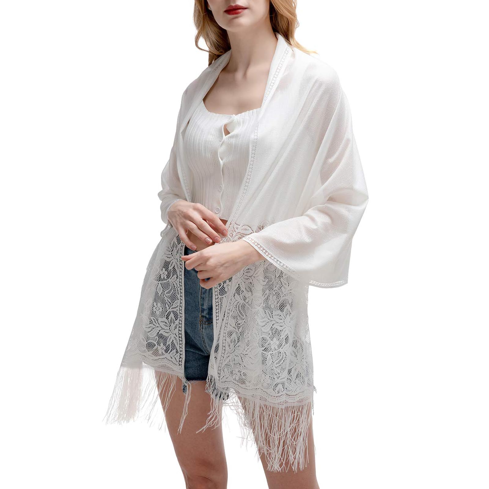 Riiqiichy Women's White Scarf Lace Scarf Pashmina Shawls And Wraps For Scarfs For Wedding