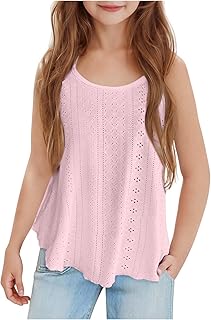 Camiseta Tirantes para Niñas,Camiseta Interior Elástica Entallada Espalda Estilo Nadadora Casual Tank Top Verano Suave Cómoda Color Lisa Camisetas Sin Mangas Ropa Niña Adolescente 5-15 Años