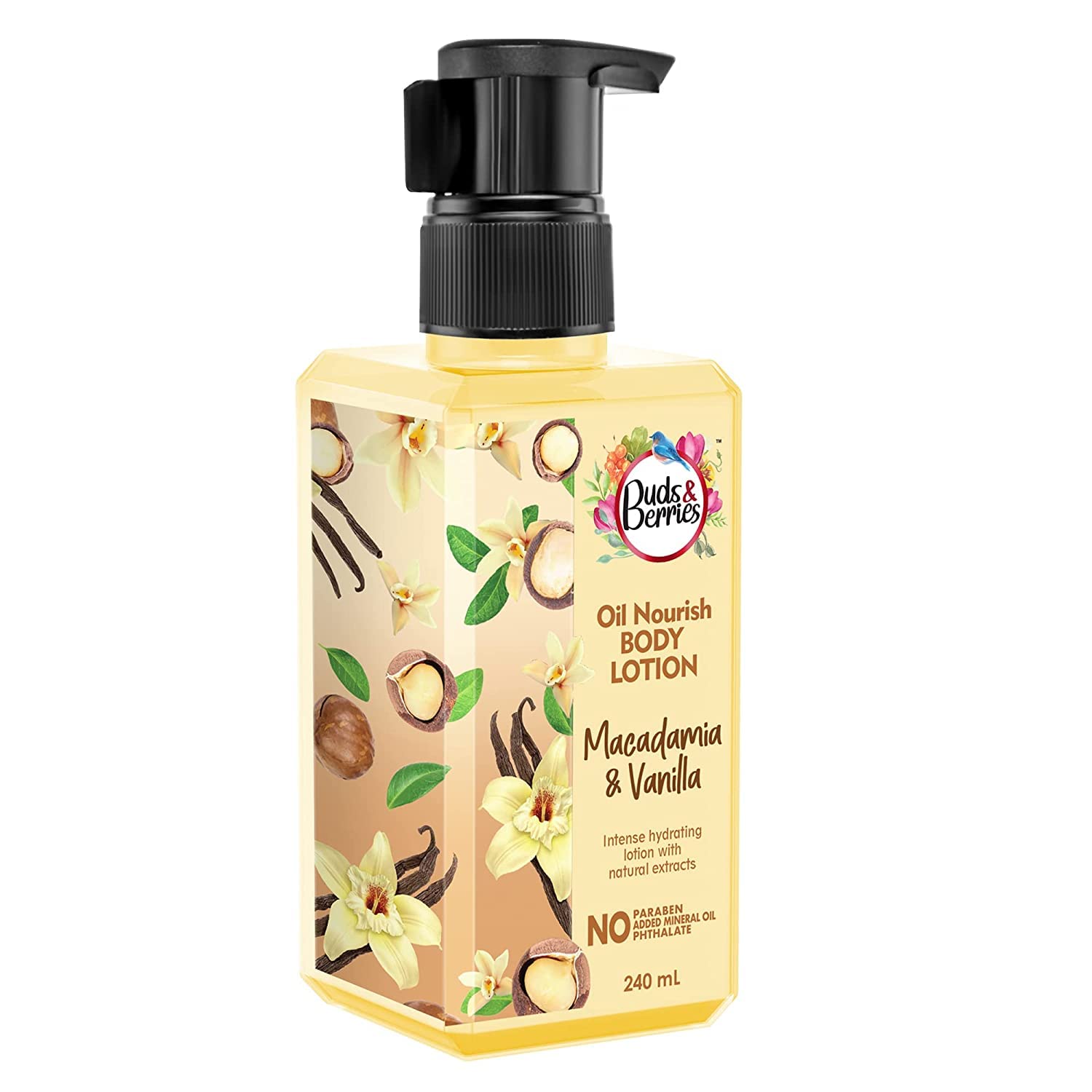 Buds&Berries Buds & Berries Fruit Nourish Macadamia Vanilla Body Lotion, Rich Moisturisation Normal to Dry Skin, No Paraben, 240 ml