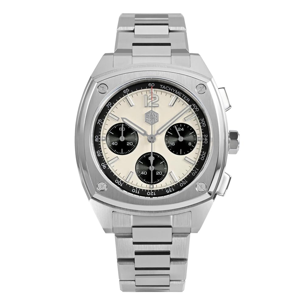 SAAKOSan Martin Luxury Busines Chronograph VK63 Men Sport Quartz Watch Stainless Steels Waterproof Sapphire Glass Squar Wristwatches, white