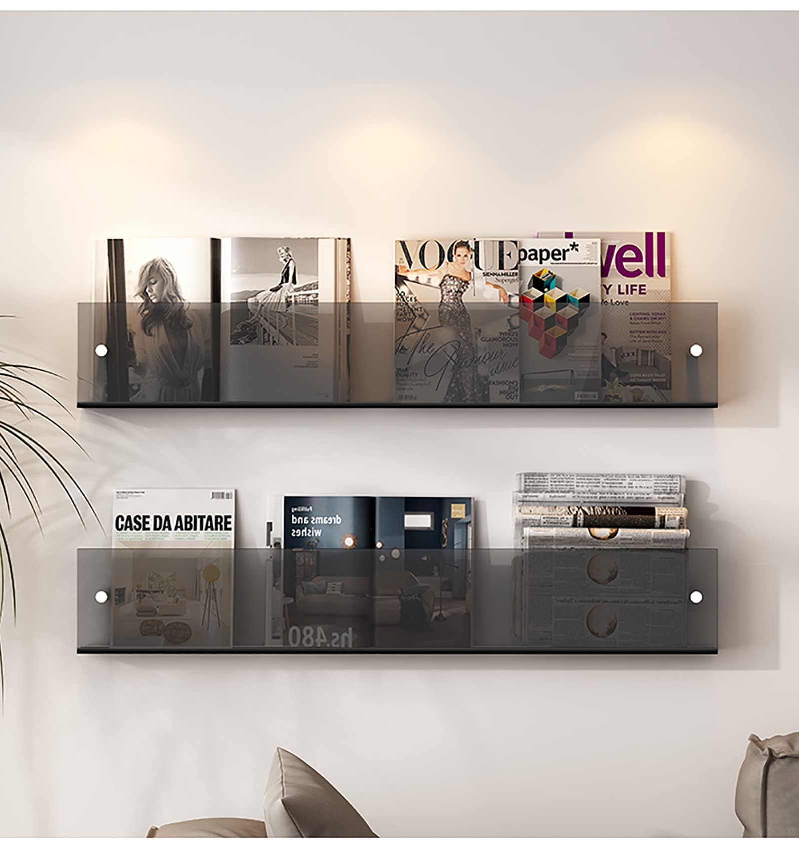 2-stufiger Broschürenhalter aus Acryl, transparenter Literatur-Organizer, hängender Zeitschriftenständer, Bücherregal-Aufbewahrungsregal, für Büro, Ki(Schwarz 120 cm)
