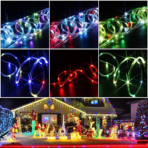 Solar Rope Lights 33ft 16 Colors Changing Outdoor 100 LED Remote Twinkle Rope Tube Fairy Lights Rope Tube Lights Christmas Wedding Party Yard Waterproof(Rope Lights Multicolor)