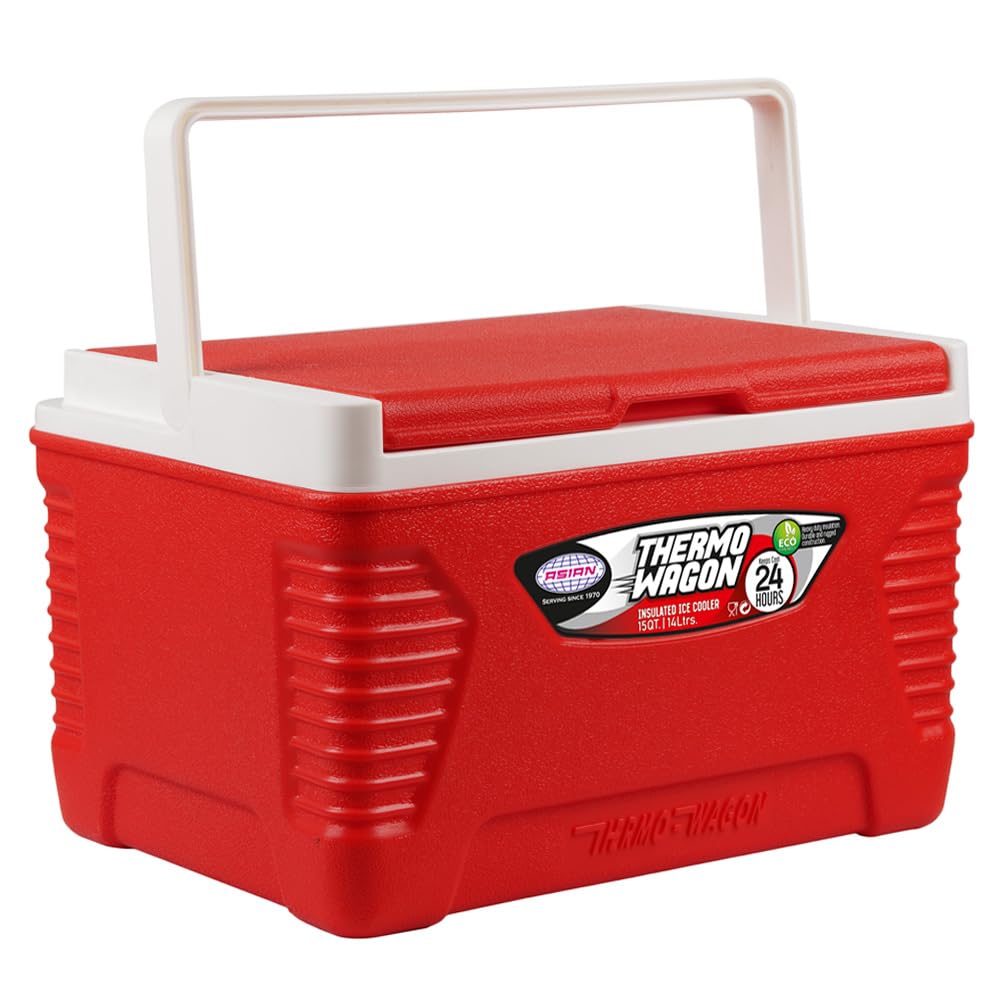 Asian Plastowares - Thermowagon Star | Insulated Ice Coolers for Drinks| Cold Drink Cans | Ice Cubes | Medical Purpose | Travel Tour | 14Lt | Standard Size for Travel |Ice Cube Storage | Red