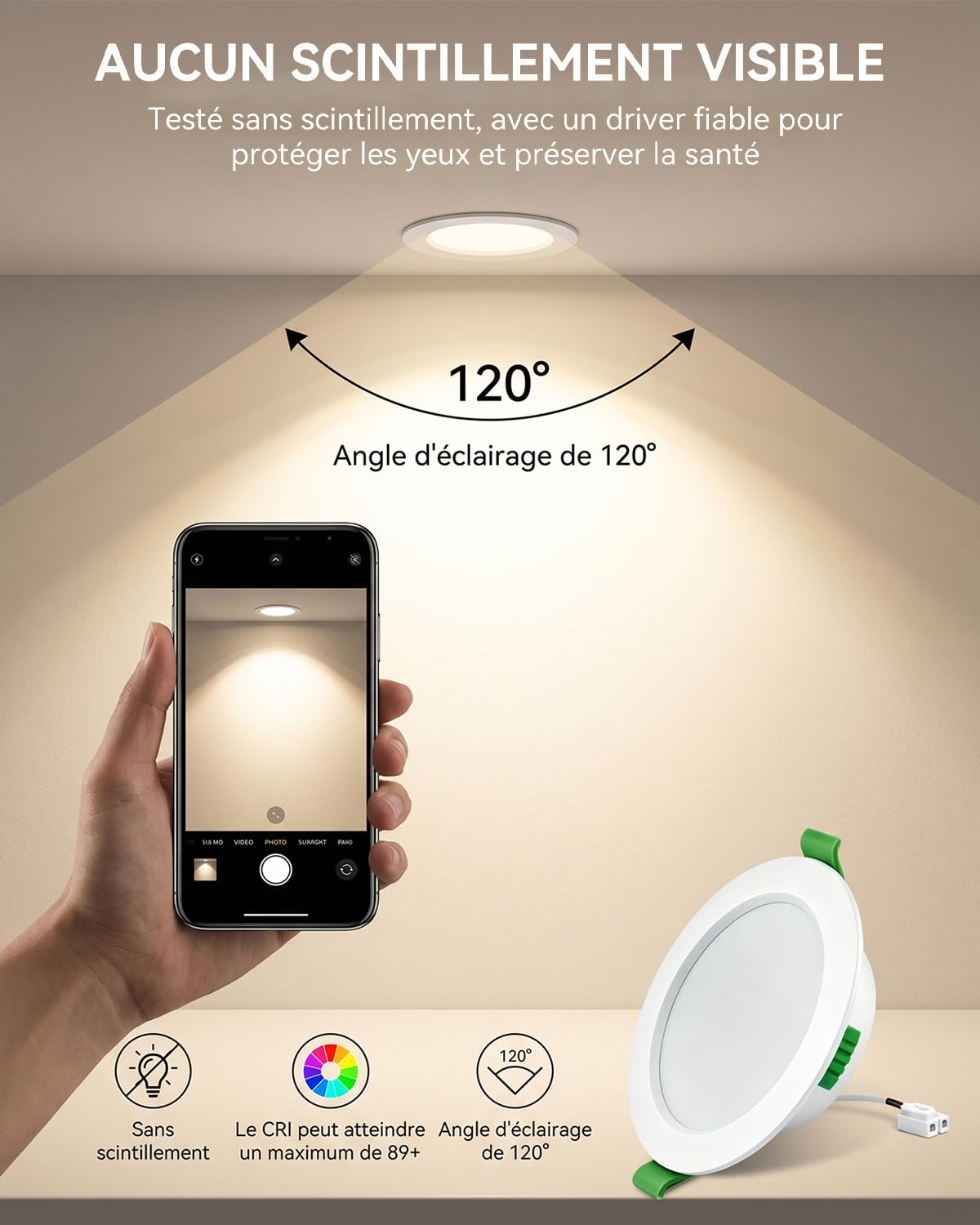 Lot de 20 Spot LED Encastrables 68mm 5W 220V, 3 Températures de Couleur Réglables, Blanc Chaud 2700K / Neutre 4000K / Froid 6000K, Spots de Plafond IP44 Étanche pour Salle de Bain Salon Cuisine