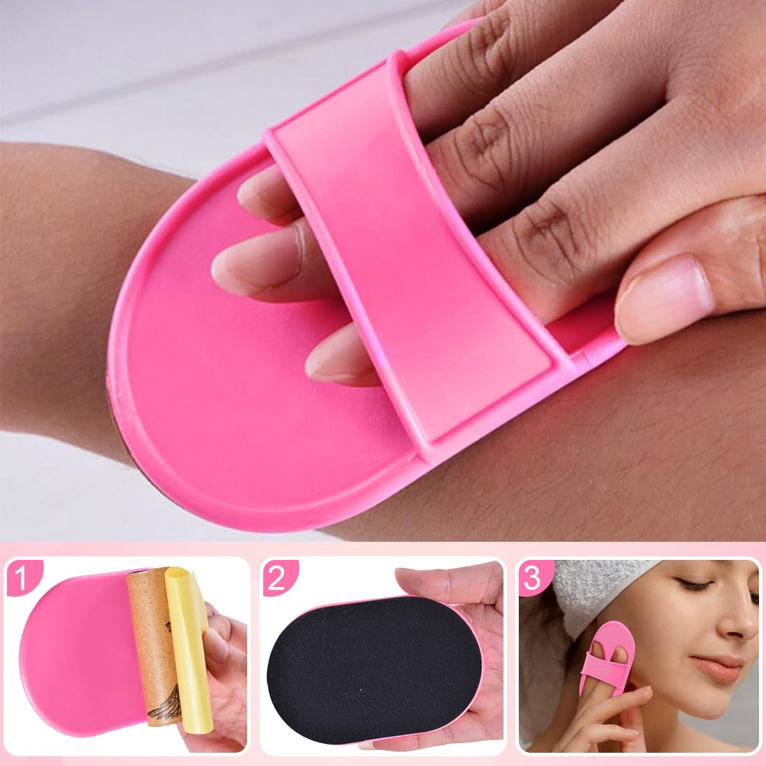 10pcs Depilación Facial, 2 almohadillas de piel de color rosa para las piernas y 8 de papel negro de depilación fina, para los brazos del cuerpo de la cara para las mujeres
