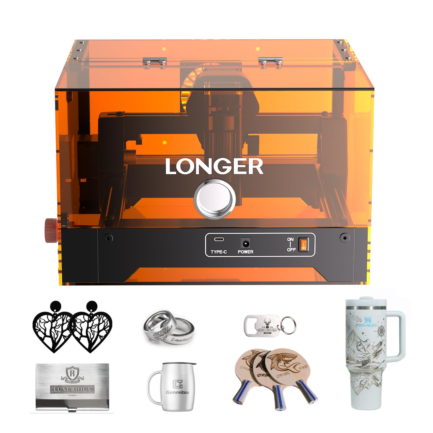 LONGER Ray5 miniS Grabador y Cortador Láser, CNC 10W Clase 1 con Carcasa de Seguridad, WiFi, Parada de Emergencia, para Madera, Metal, Acrílico y Cuero, Área de Trabajo de 130 × 120 mm