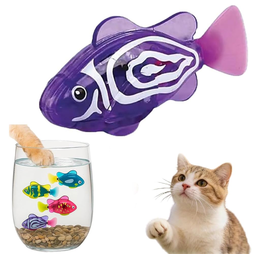 NPLSEO Interactive Swimming Robot Fish Cat Toy, Swimming Fi-sh with Luminous Function, Water-Activated Luminous Robot Fish for Kids & Pets, Waterproof Bath & Pool Toy for Kids Ages 5 & Up (Purple) โ image 1