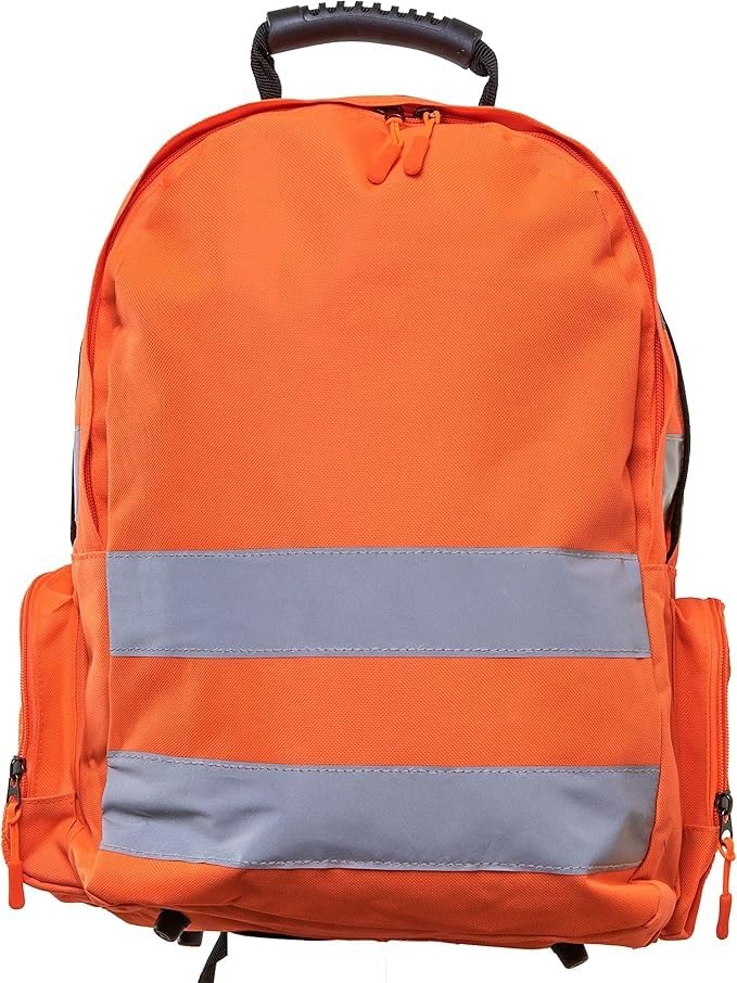 Hi Vis Backpack for Work – High Visibility Reflective Safety Rucksack for Cycling, Hiking | Waterproof Bag with Padded Shoulder Straps, Large Main Compartment & Side Pockets – Orange