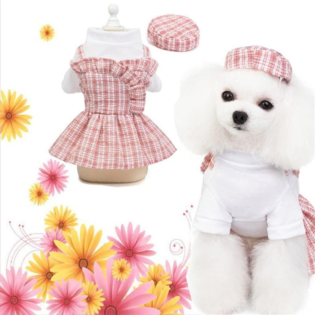 Spring Summer Pet Clothes Cute Pet Dog Plaid Dress Thin Small Medium Dog Teddy Chihuahua Clothing Sweety Pet Puppy Outfits (Color : Pink Size : S Code) (Pink XScode)