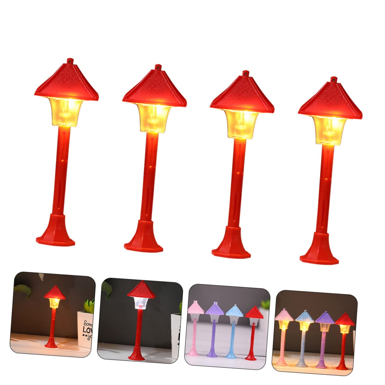 HEMOTON Led Miniatura para Decoración De Habitación Luz De Calle Miniatura para Micro Bonsái Y Jardín De Muñecas Accesorios para Casa De Muñecas Diseño Estable Y 4 Piezas X 4
