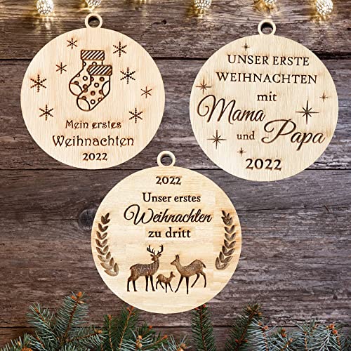 3 Stück Unser Erstes Weihnachtenals als Familien + Babys Erstes Weihnachtenals + Mama und Papa 2022 - Christbaumschmuck Weihnachtsdeko aus Holz Weihnachtsbaum Deko Weihnachtsdekoration Ornament Cover