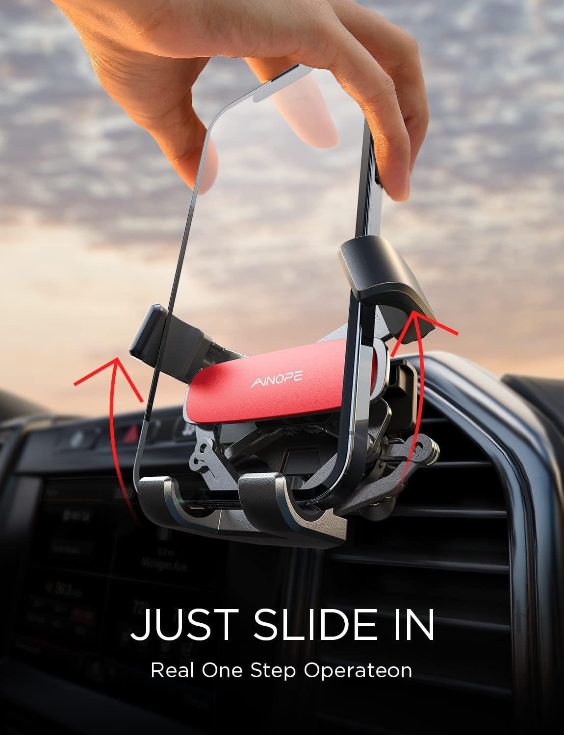 AINOPE Car Phone Holder Mount Vent 2025 Gravity Air Vent Phone Holders for Your Car for iPhone 16 Pro Max with Vent Clip Hand Free Cell Phone Car Mount Holder for iPhone 15 Plus Samsung Red