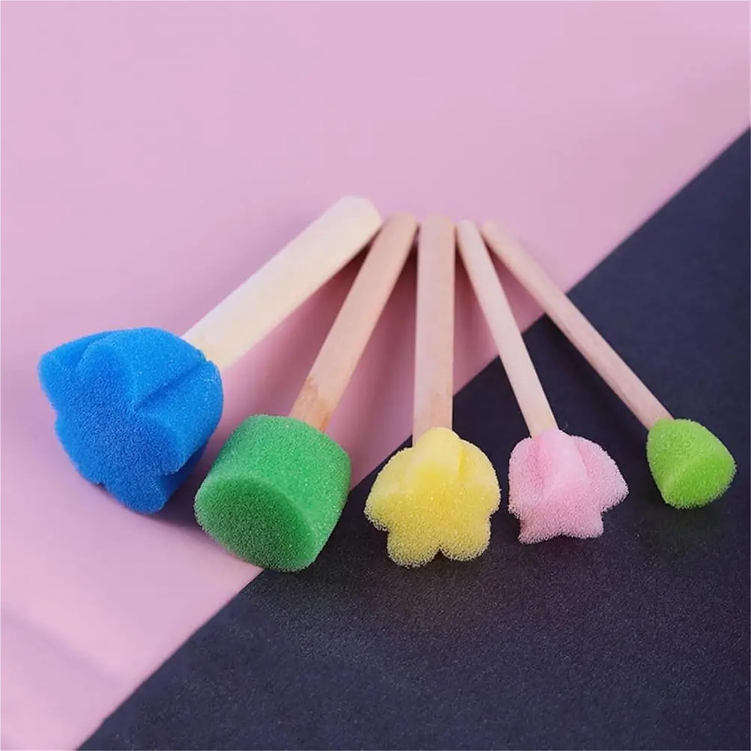 Foam Paint Brushes 100pcs Paint Sponge Stamp Stick DIY Painting Stencil Wooden Handle DIY Painting Stencils Arts Tool