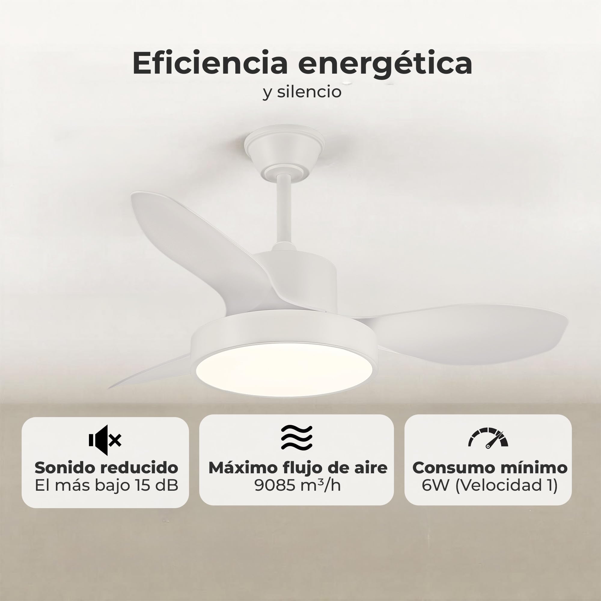 Ventilador de Techo con Luz LED y Aspas Reversibles - Diseño Premium, Silencioso con Mando a Distancia y Temporizador - Funcion Verano e Invierno y 3 Temperaturas de Luz LED (Blanco, L (120 cm))