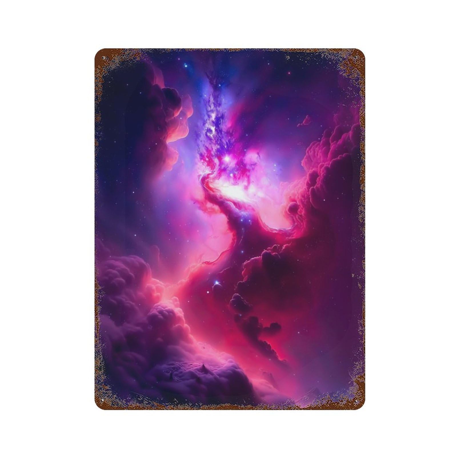 Pink Nebula Rusty Metal Tin Sign 15.7"x11.8", Ideal for Farmhouse, Kitchen And Entryway Decor