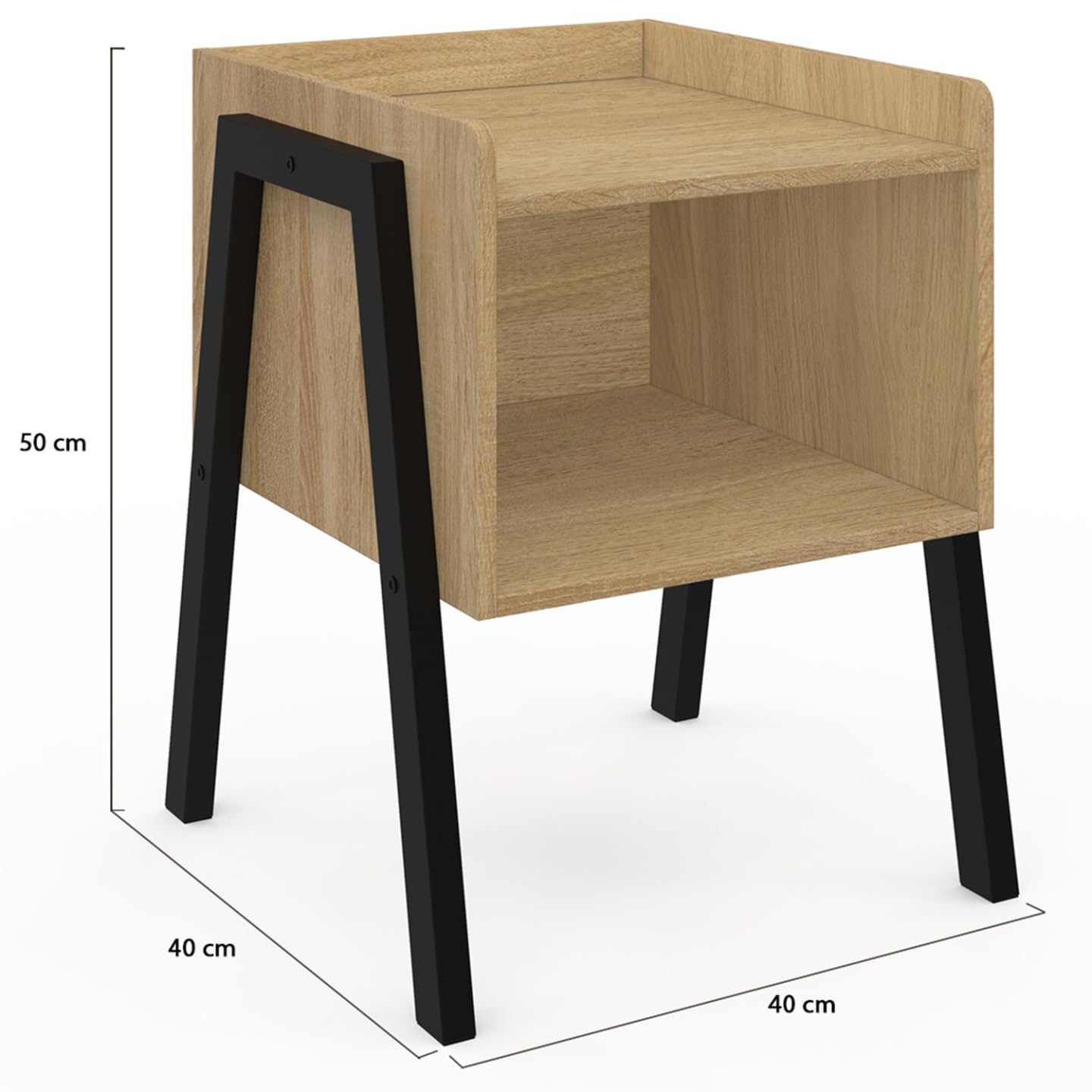 IDMarket - Lot de 2 Tables de chevets DALAT Bois et Pieds métal Noir