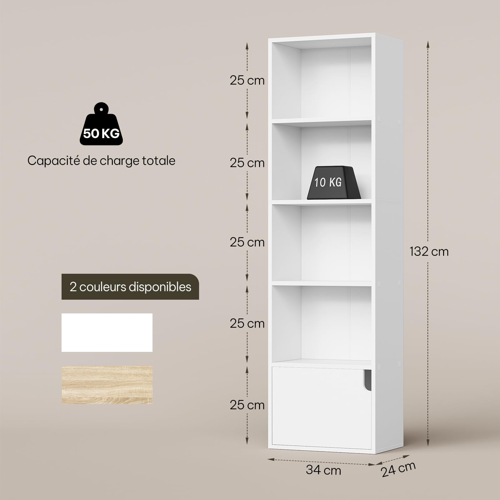 eSituro Bibliothèque Étagère, Meuble Cube, avec 5 Compartiments et 1 Porte, Blanc, pour Salon, Chambre