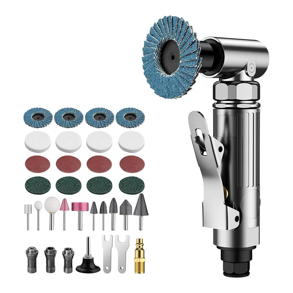 Littimoon Angle Air Die Grinder, 90 Degree Heavy Duty 20,000 RPM Compressed Sander Polisher Tool for Contour Grinding, Polishing