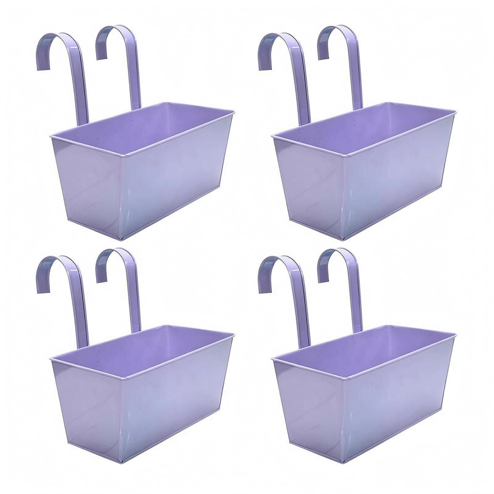 4 Pièces Jardinière Suspendue Pot de Fleurs Rectangulaire Crochet Robuste Fer Peint Finition Lisse Adapté pour Balcon Jardin Clôture, Violet Clair