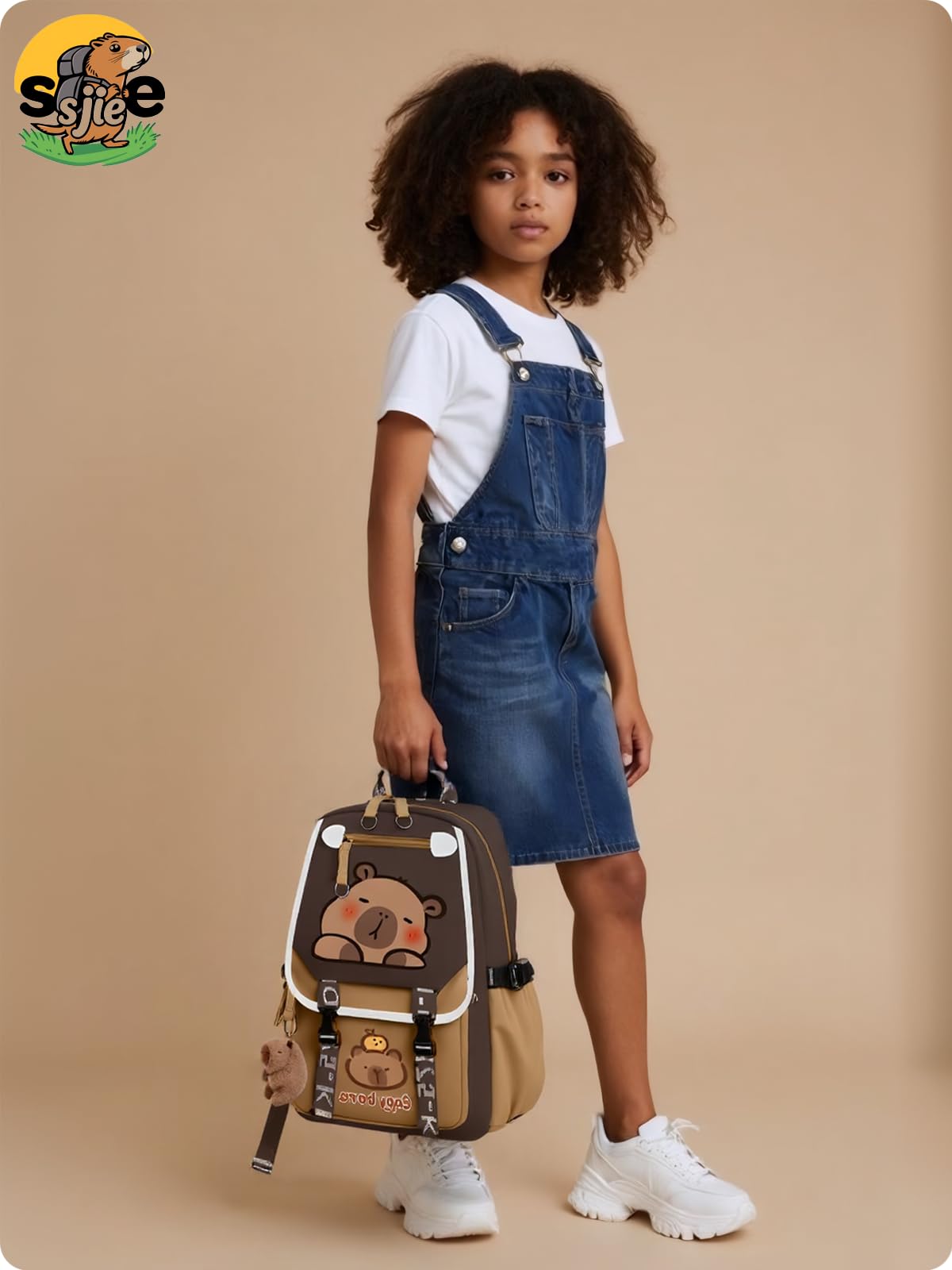 Waterproof Capybara Backpack，Large-capacity Kawaii capybara bag with 11-Piece Accessories (Badges, Pendants, Plush capybara, Stickers and others)