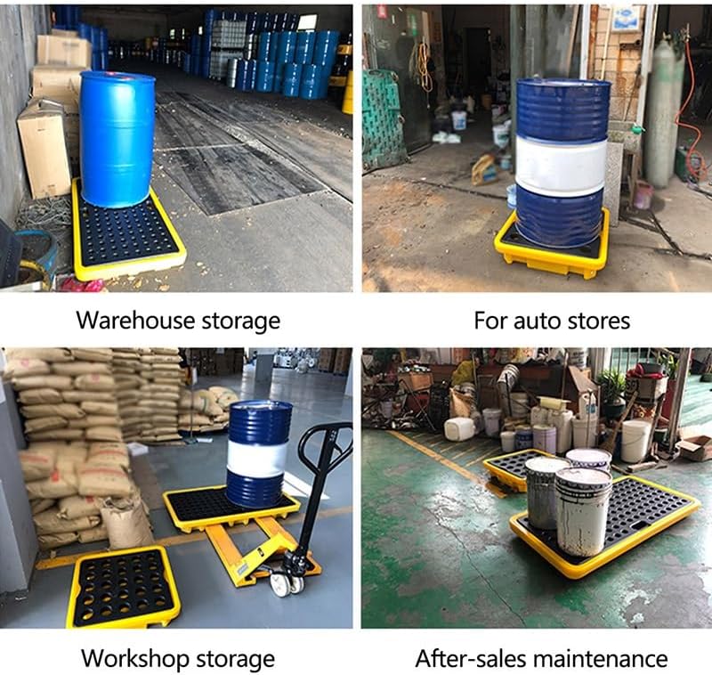 Spill Containment Platform, Stackable Polyethylene Oil Drum Pallet with Drain, Detachable Modular Grating Tray for Industrial Kitchen Garage(Yellow-1pcs,26.4x14.8x4.7IN)