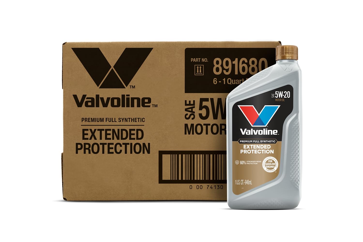 Valvoline Extended Protection Full Synthetic Motor Oil SAE 5W-20 1 QT, Case of 6